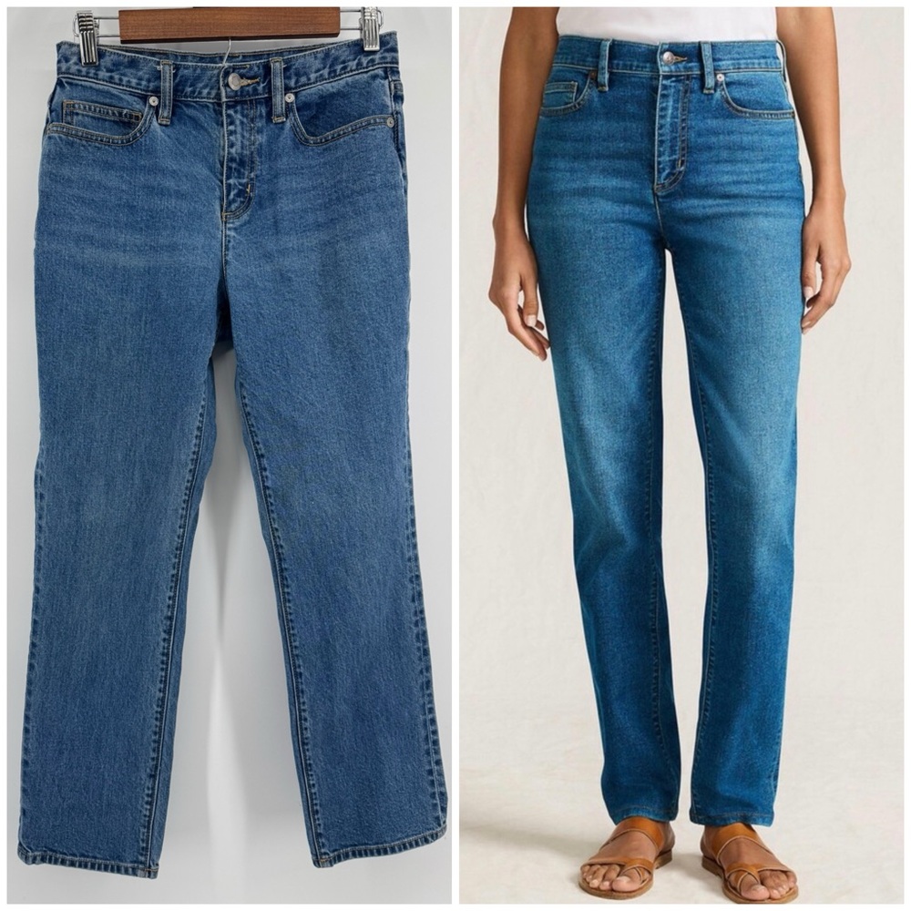 Lands' End High Rise Straight Leg Jean in Classic Blue Wash Women's Sz 2 Petite